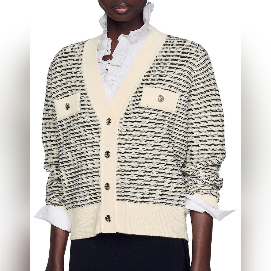 Sandro Parisoctobre Cardigan Striped Cardigan With Button Details